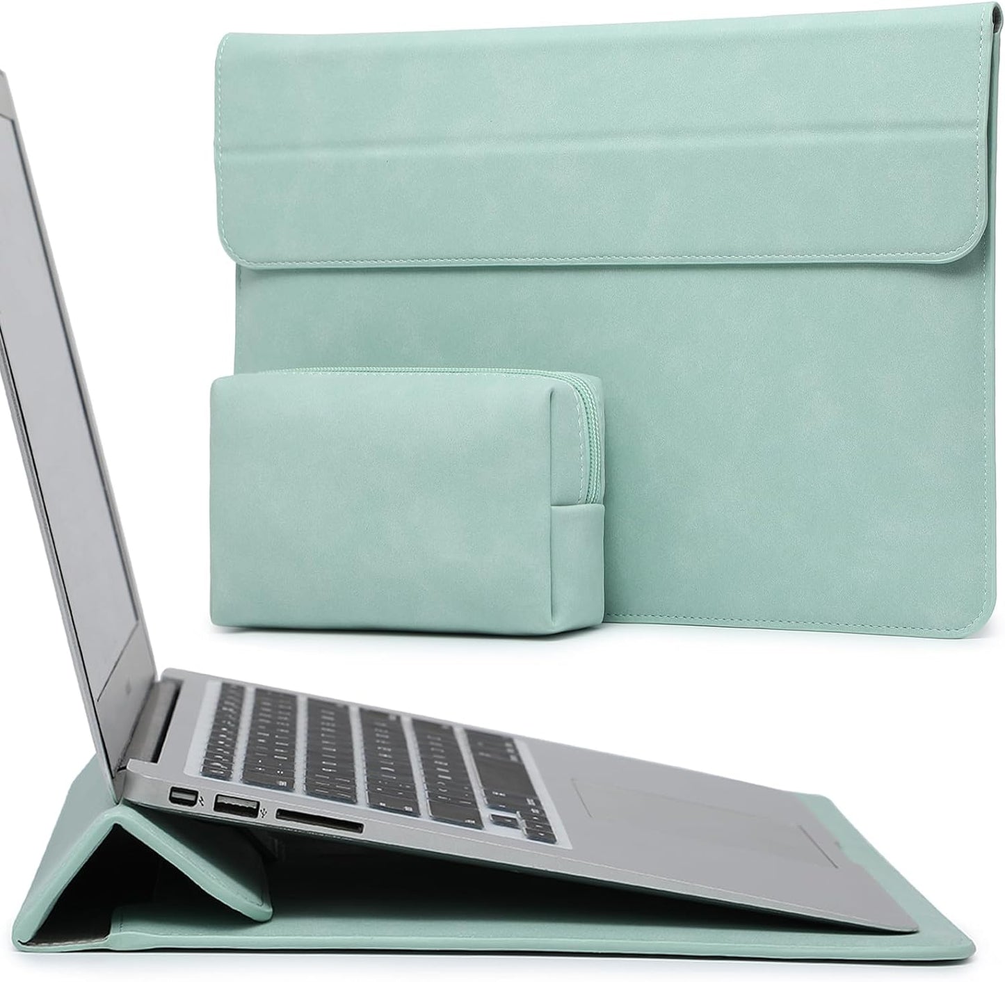 HYZUO 13 Inch Laptop Sleeve Case with Stand for 2025-2018 MacBook Air 13 M4 M3 M2 M1, 2025-2016 MacBook Pro 13 M2 M1, 13" iPad Pro/Air, Surface Pro 11/10/9, XPS 13, with Pouch, Mint Green