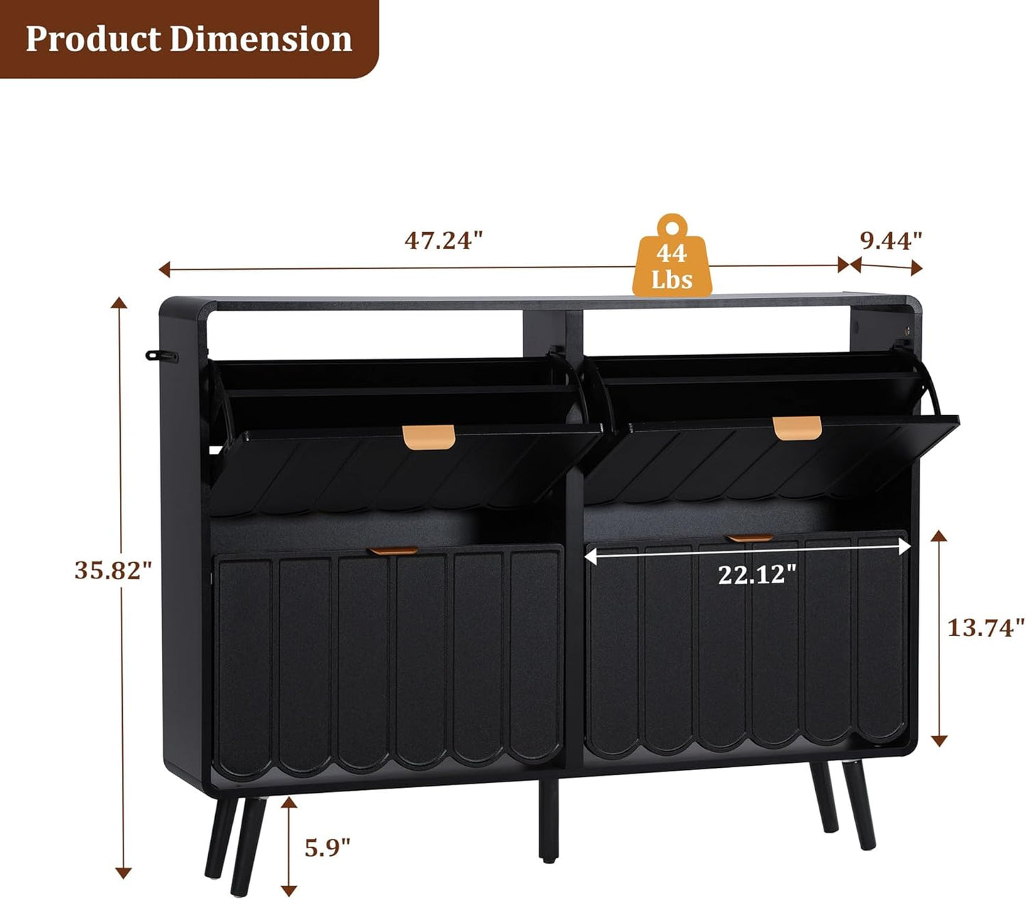 Shoe Storage Cabinet for Entryway with 4 Flip Drawers, Freestanding Narrow Wood Shoe Cabinet with Wave Panel, Hidden Shoe Organizer for Foyer, Hallway (Black)