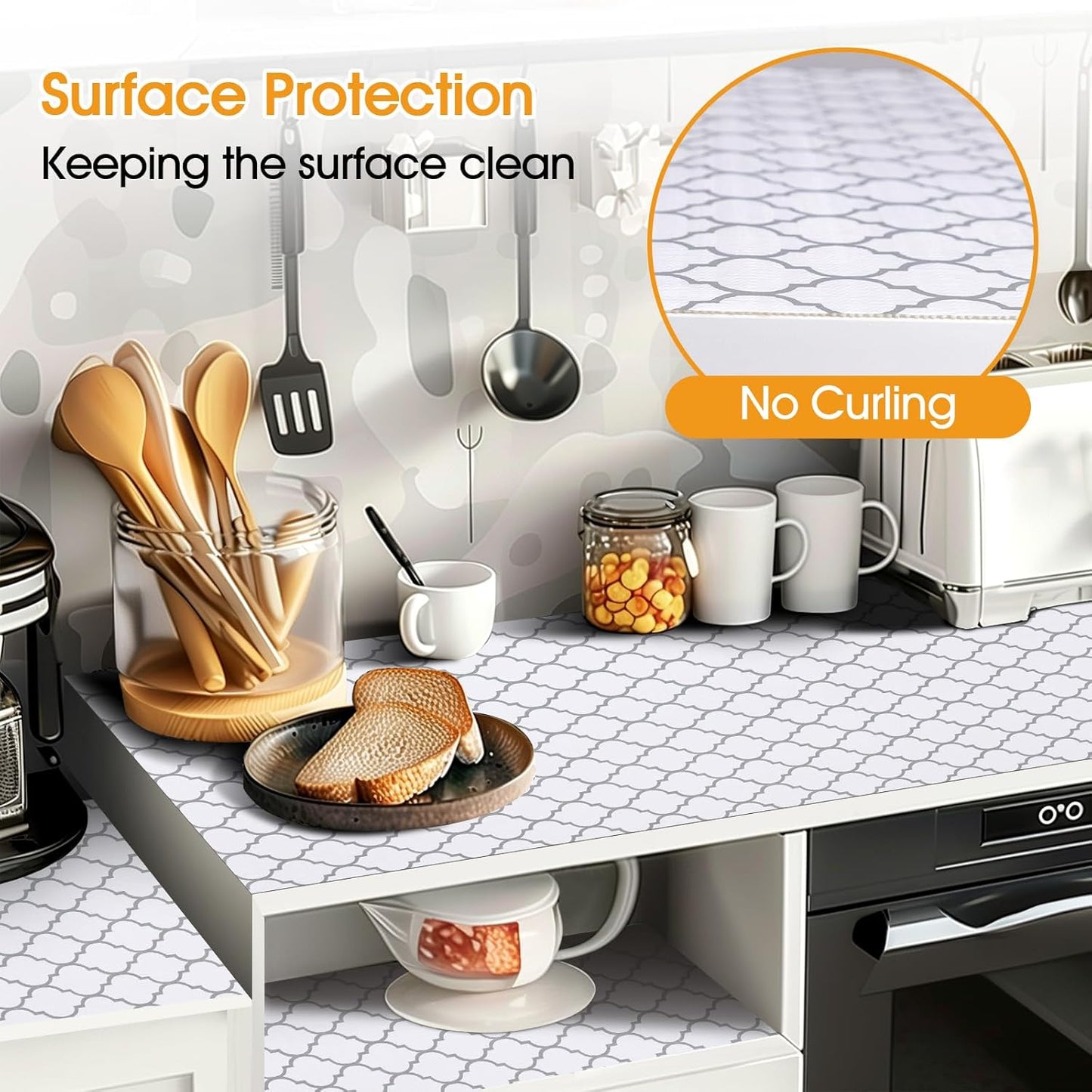 Shelf and Drawer Liner for Kitchen Cabinets Non-Adhesive, Strong Grip Non-Slip Thickened Cabinet Liners for Shelves, Waterproof Mats for Dresser Cupboard, White/Gray, 12 in x 20 Feet