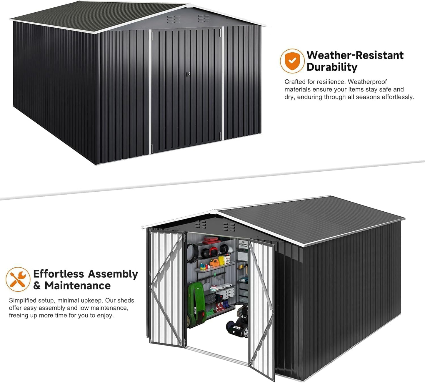 Polar Aurora 10 x 14 FT Outdoor Storage Shed, Metal Garden Shed with with Updated Frame Structure, Tool Sheds for Backyard Garden Patio Lawn, Black