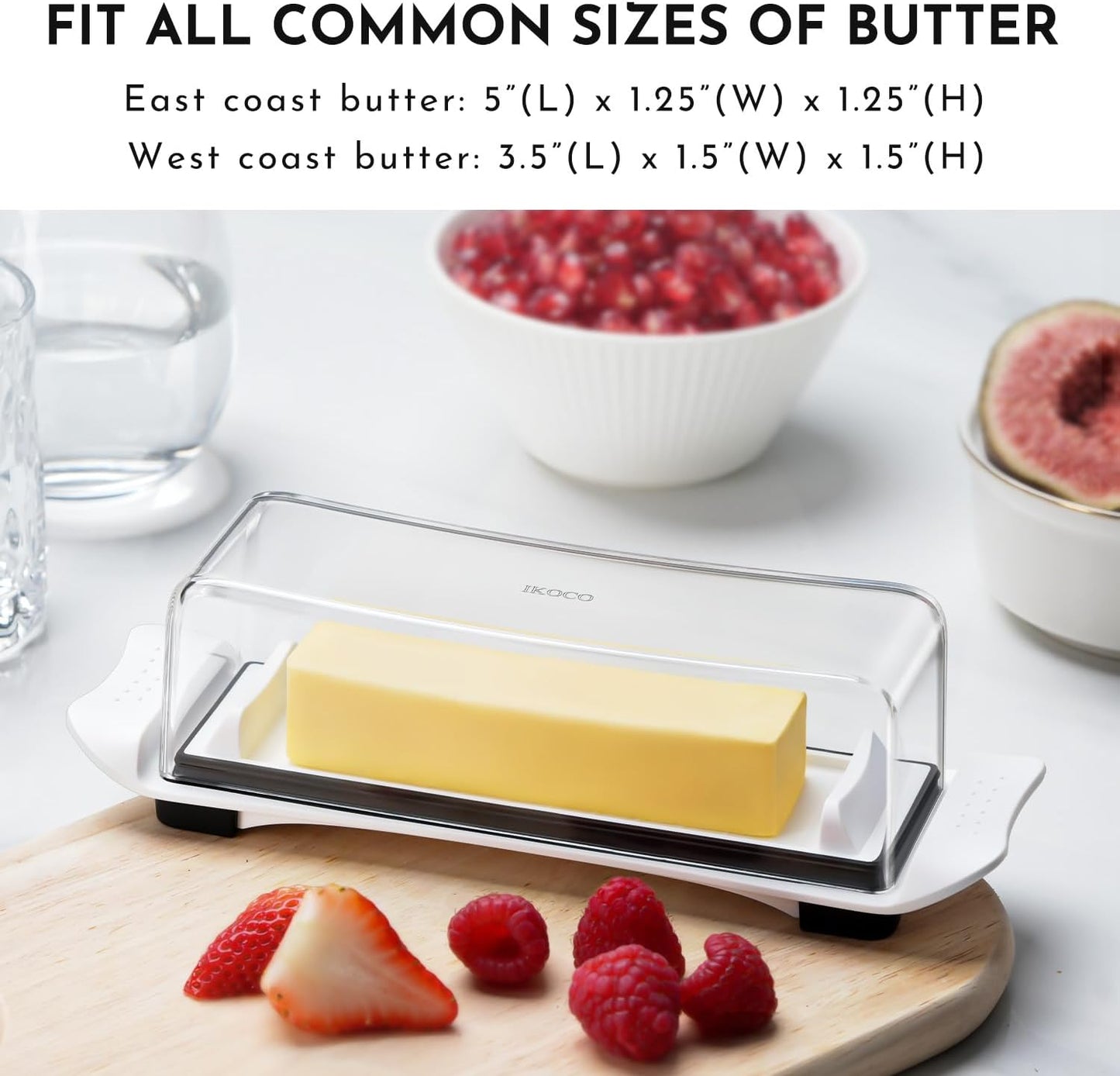 Butter Disher with Lid, IKOCO Butter Keeper Container for Refrigerator and Countertop Use with Butter Knife, White