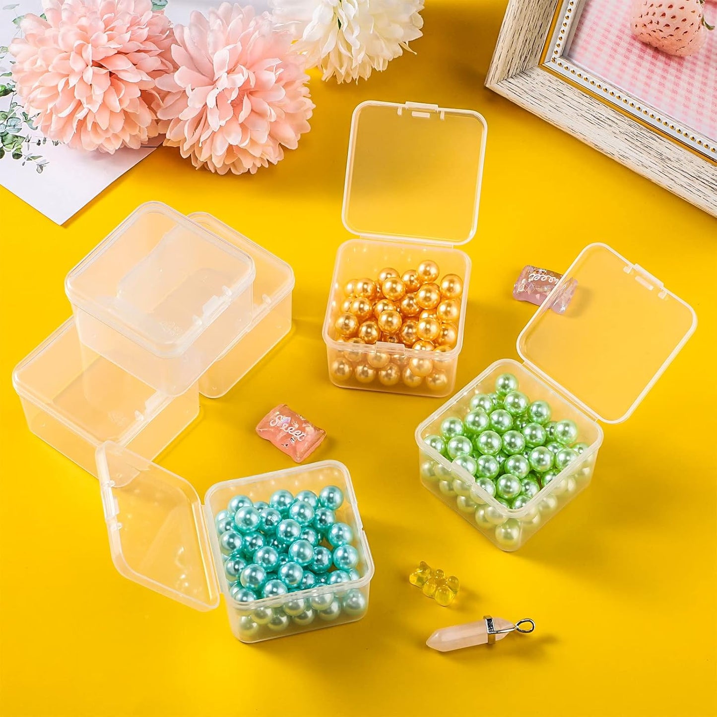 48 Packs Clear Small Plastic Containers Transparent Storage Box with Hinged Lid for Small Items Crafts Jewelry (2 x 2 x 1.4 Inches)