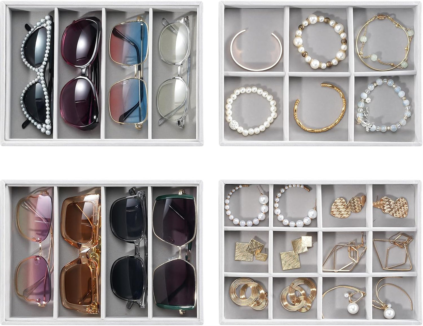 ProCase Stackable Jewelry Organizer Trays for Drawers, Jewelry Drawer Inserts Container Display Case Storage for Earring Necklace Ring Bracelet Sunglasses Glass -Grey, 4 Layers