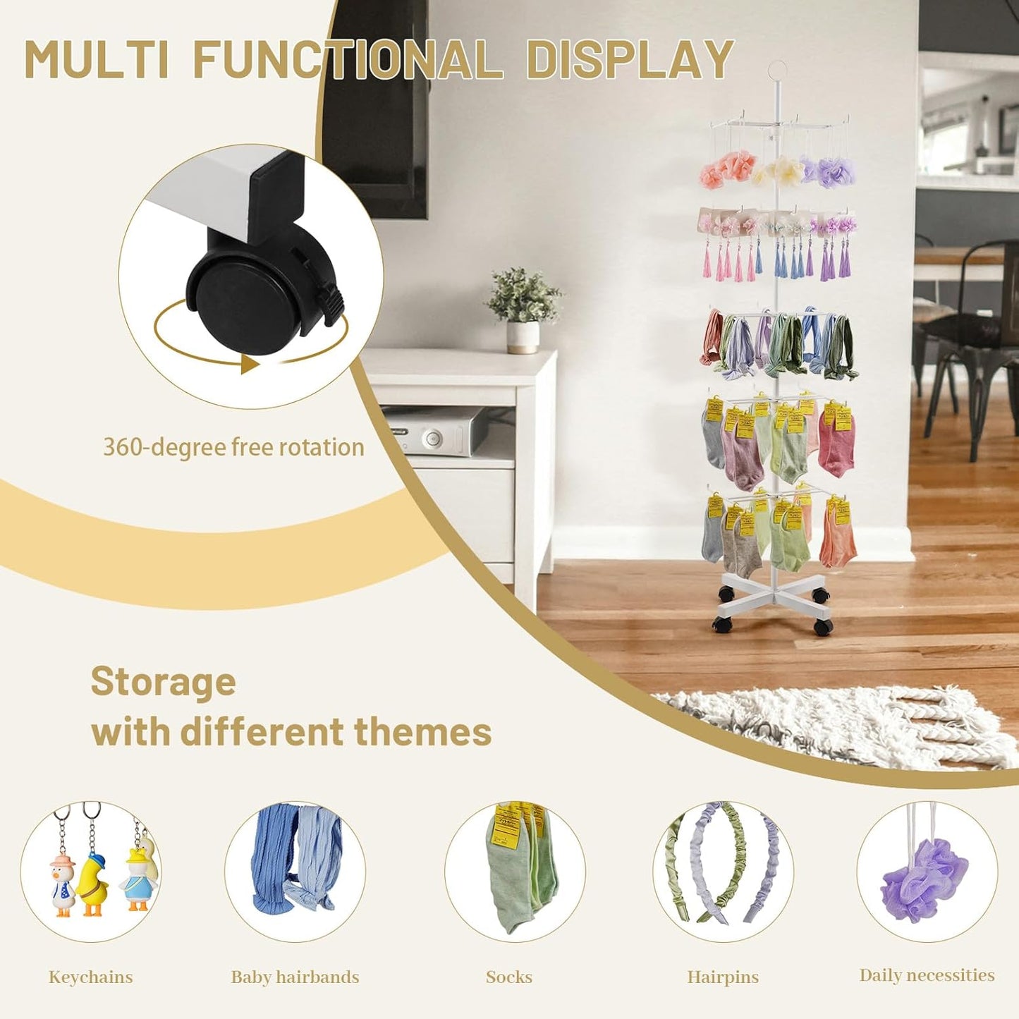 Retail Display Stand Rotating Display Rack 5 Tier Spinning Display Stand for Craft Shows, Jewelry, Keychain, Earring Adjustable Height Retail Display Racks (5-Tier White)
