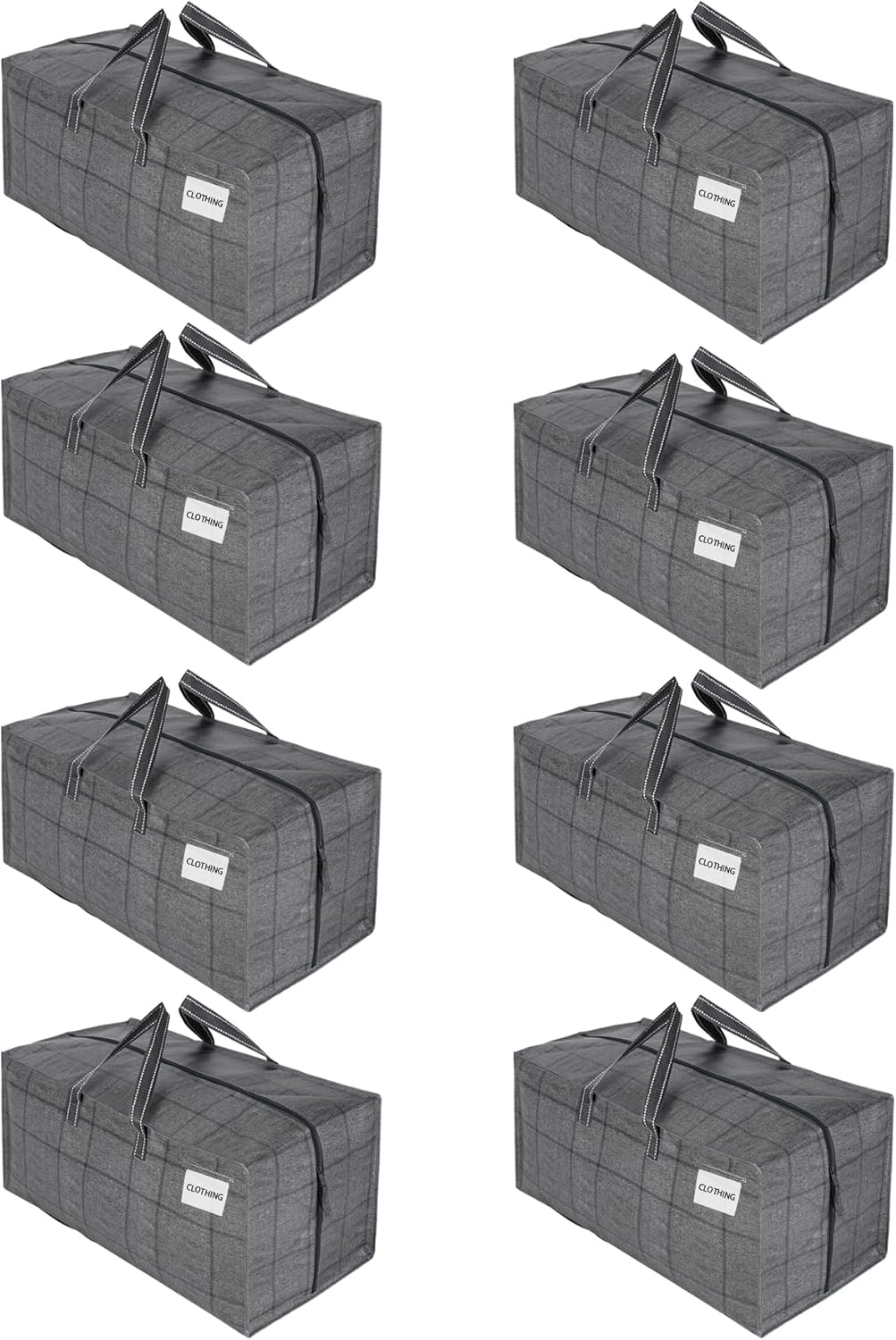 VENO 8 Pack Moving Bags w/Backpack Straps, Heavy Duty, Moving Boxes Alternative, Packing Supplies, Large Storage Totes for Dorm Room Essentials with Zipper for Clothes (Windowpane, 8 Pack)