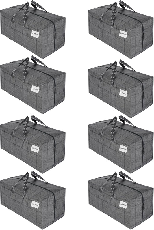 VENO 8 Pack Moving Bags w/Backpack Straps, Heavy Duty, Moving Boxes Alternative, Packing Supplies, Large Storage Totes for Dorm Room Essentials with Zipper for Clothes (Windowpane, 8 Pack)