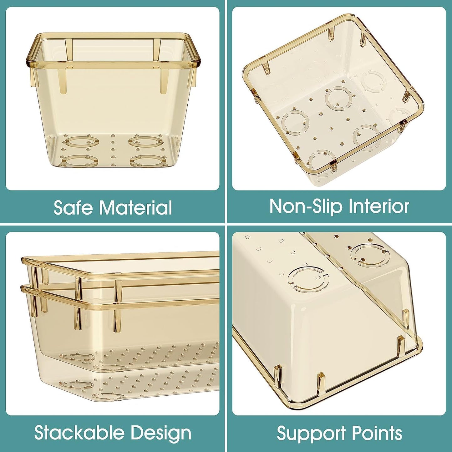 WOWBOX 25 PCS Plastic Drawer Organizer Set, 4 Sizes Desk Drawer Divider Organizers and Storage Bins for Makeup, Jewelry, Gadgets for Kitchen, Bedroom, Bathroom, Office, Clear Champagne