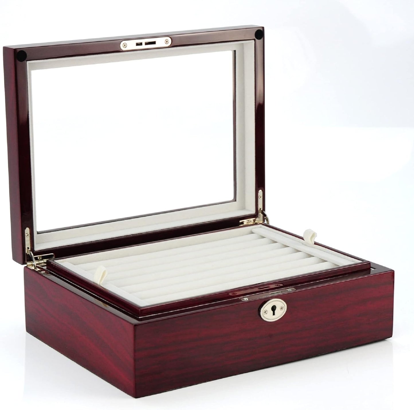 Deluxe Jewelry Cufflinks Collector's Storage Presentation Box Case Mahogany Double-Decker Gift