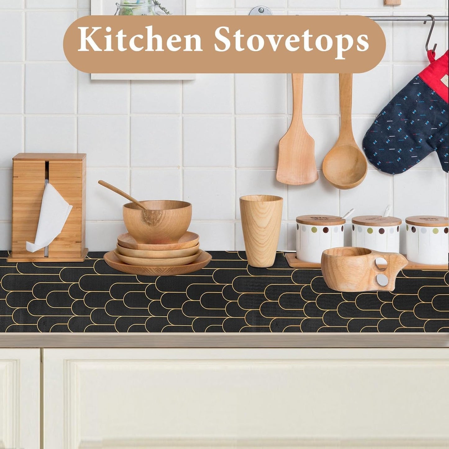 Shelf Liners for Kitchen Cabinets Drawer Liner 23.6in x 30FT Non Adhesive Black Gold Line Thickened Refrigerator Shelf Liner Paper Strong Easy to Clean for Tool Box with Knife and Tape Measure