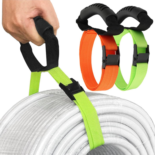 Heavy Duty Storage Straps with Handle(2 Pack) for Cables, Ropes and Hoses, Extension Cord Organizer with Handle and Easy Adjustable Steel Black Lock Slider Buckles for Pool Hoses, Garden Hoses.