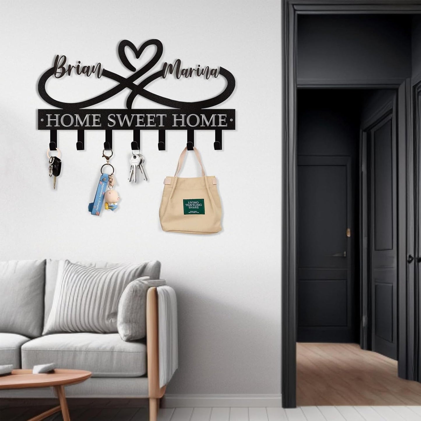 Personalized Couple's Name Key Rack, Wall Mounted Metal Key Holder for Housewarming Gifts,ignent Bedding