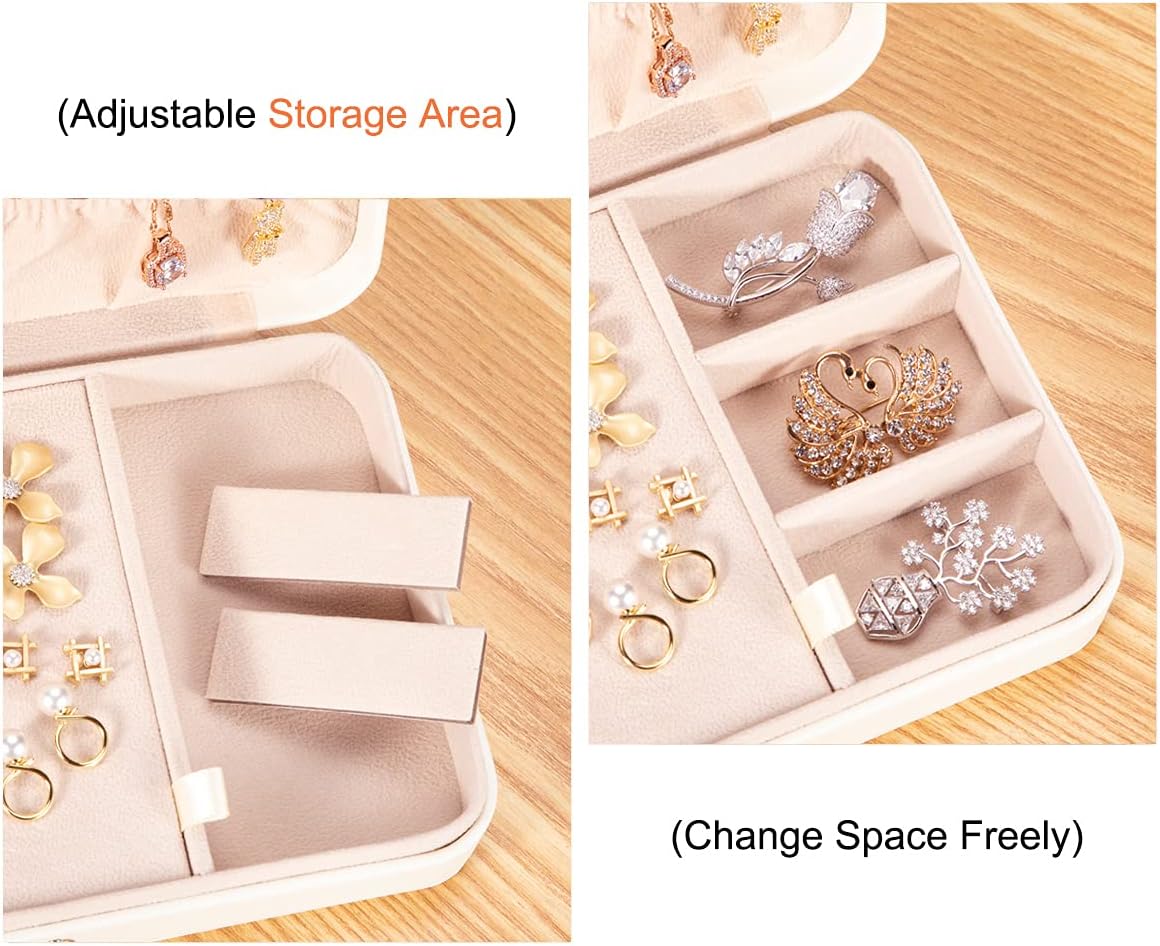LANDICI Small Jewelry Box for Women Girls, PU Leather Travel Jewelry Case, Portable Jewelry Organizer Storage Holder Display for Ring Earrings Necklace Bracelet Bangle Men Kids Gift, White