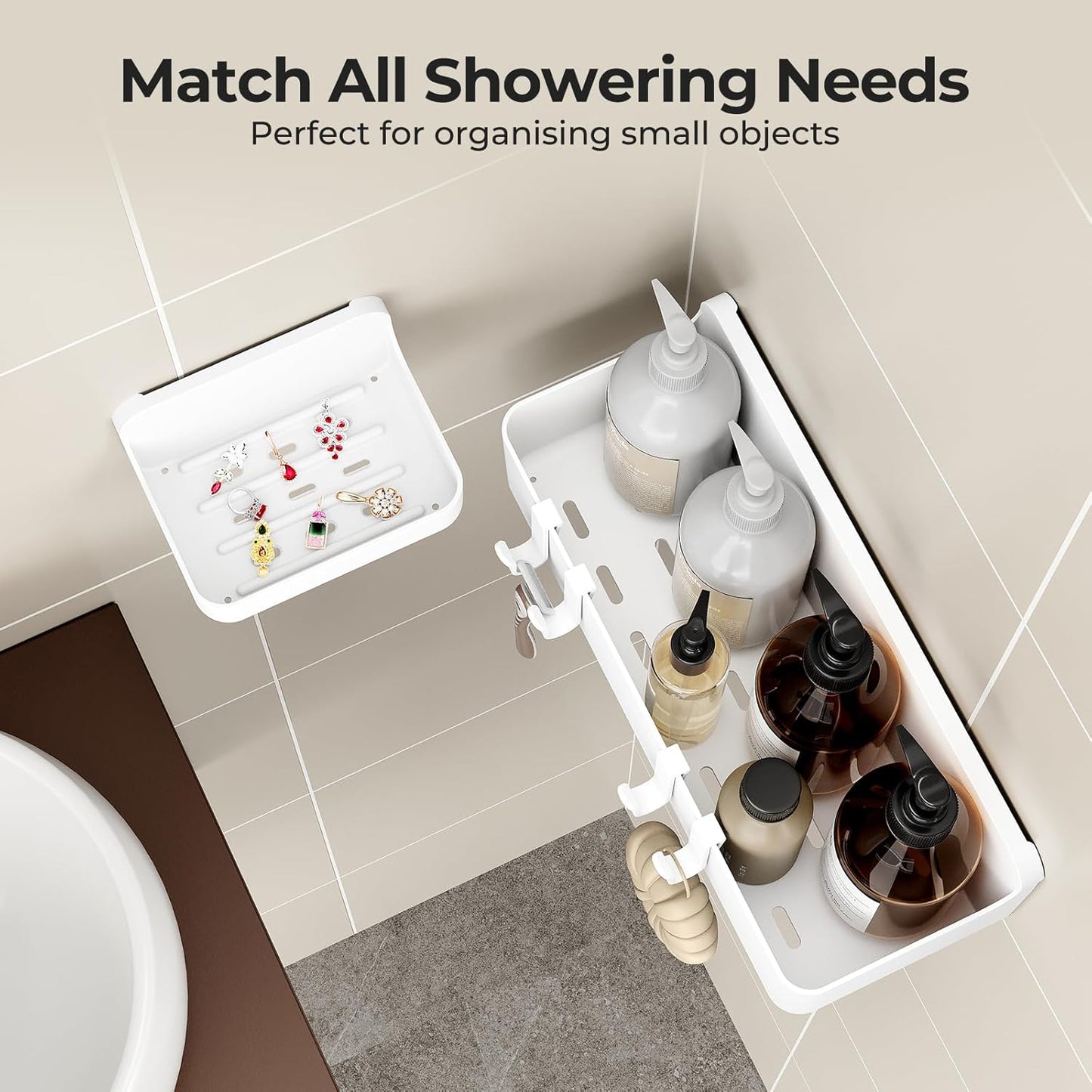 Orimade Shower Caddy 3-Pack, No-Drill Adhesive Shelves for Bathroom, Rustproof ABS Storage Organizer Set, White
