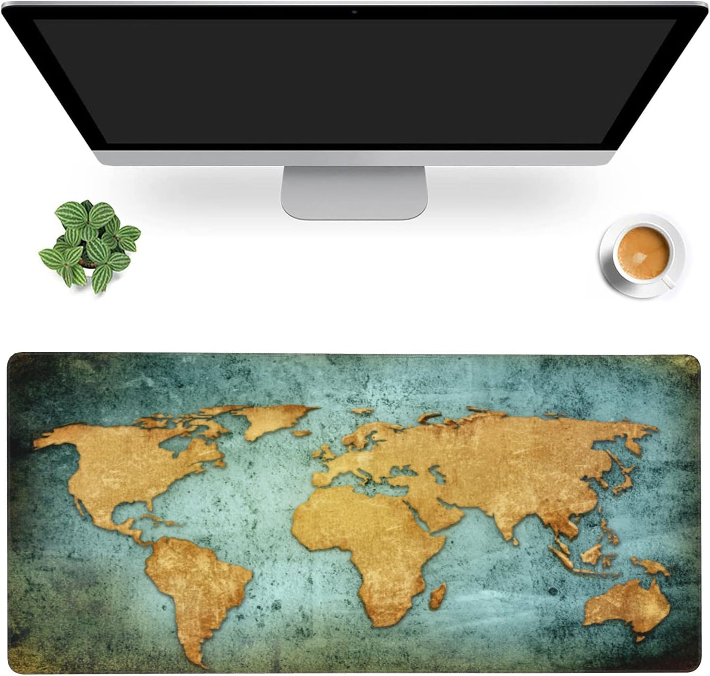 Desk Mat,World Map Extended Gaming Mouse Pad,Large Non-Slip Rubber Base Mousepad with Stitched Edges,Waterproof Mouse Mat Desk Pad for Office Game Home 35.4x15.75 in