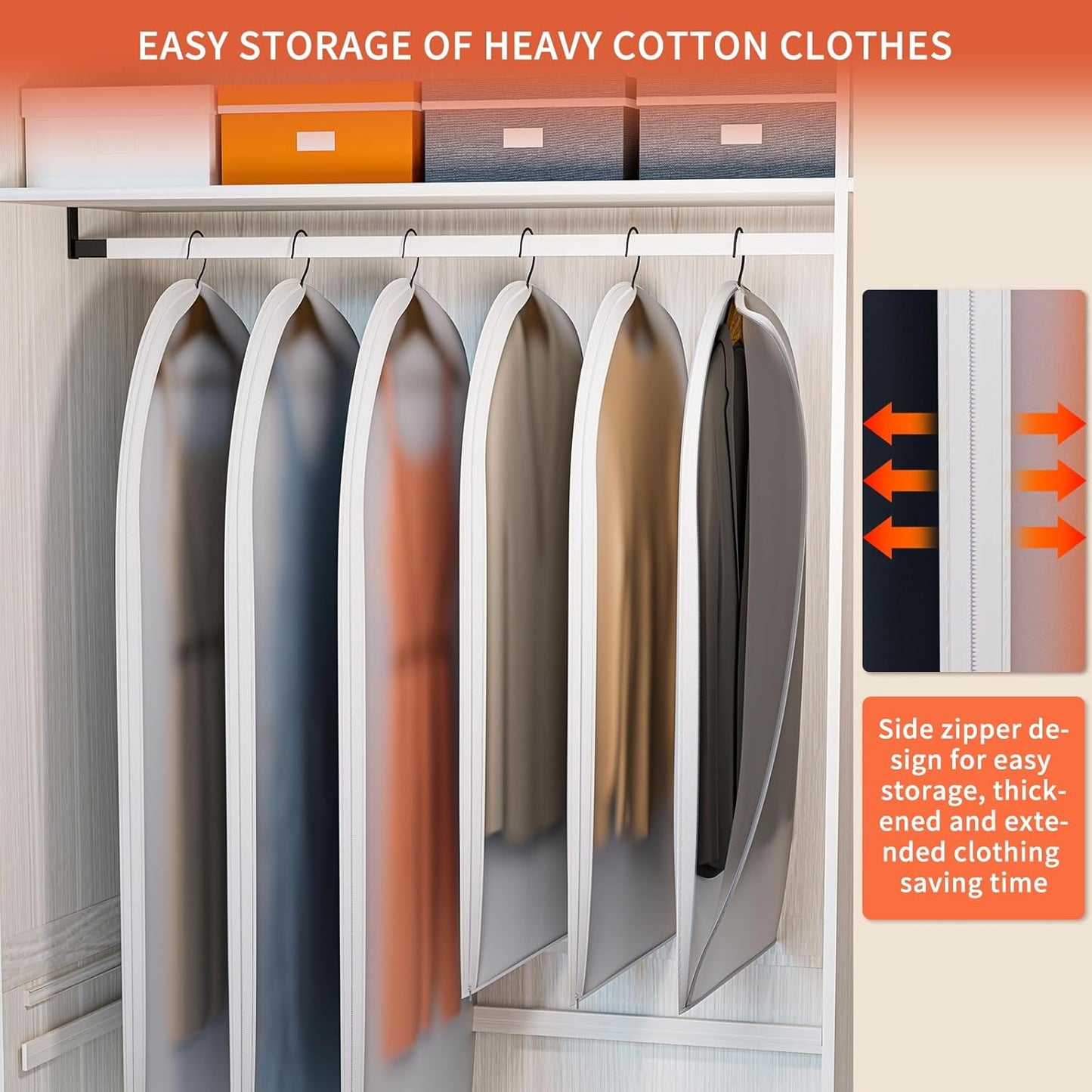 Clear Garment Bags for Hanging Clothes,40in Dress Clothing Suit Coat for Sweater Closet Storage Translucent Garment Dress Hanging Garment Bags Clothes Covers (6-Pack)