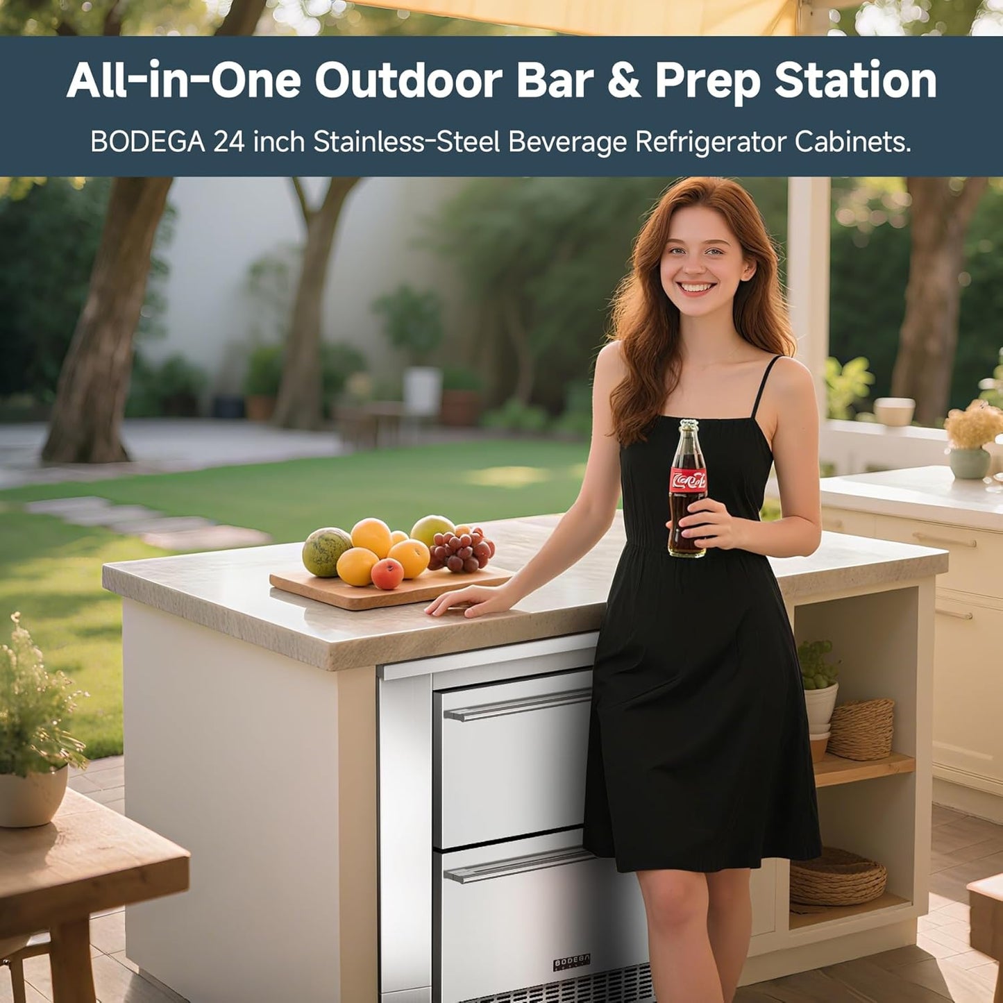 BODEGA 24Inch Stainless-Steel Outdoor Kitchen Cabinet for Beverage Refrigerator,freestanding & Under Counter Kitchen Appliance Cabinets Module is Designed to UnderCounter Beverage Cooler