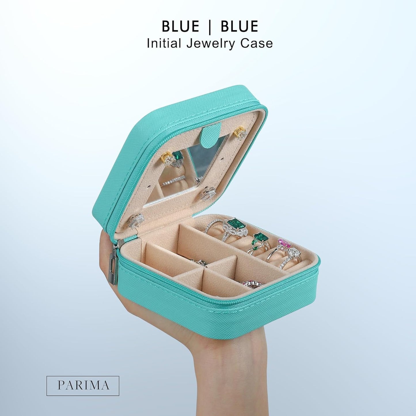 Parima Travel Jewelry Organizer Box - Small Case for Women, Mini Jewelry Box - Letter V, Aqua Blue