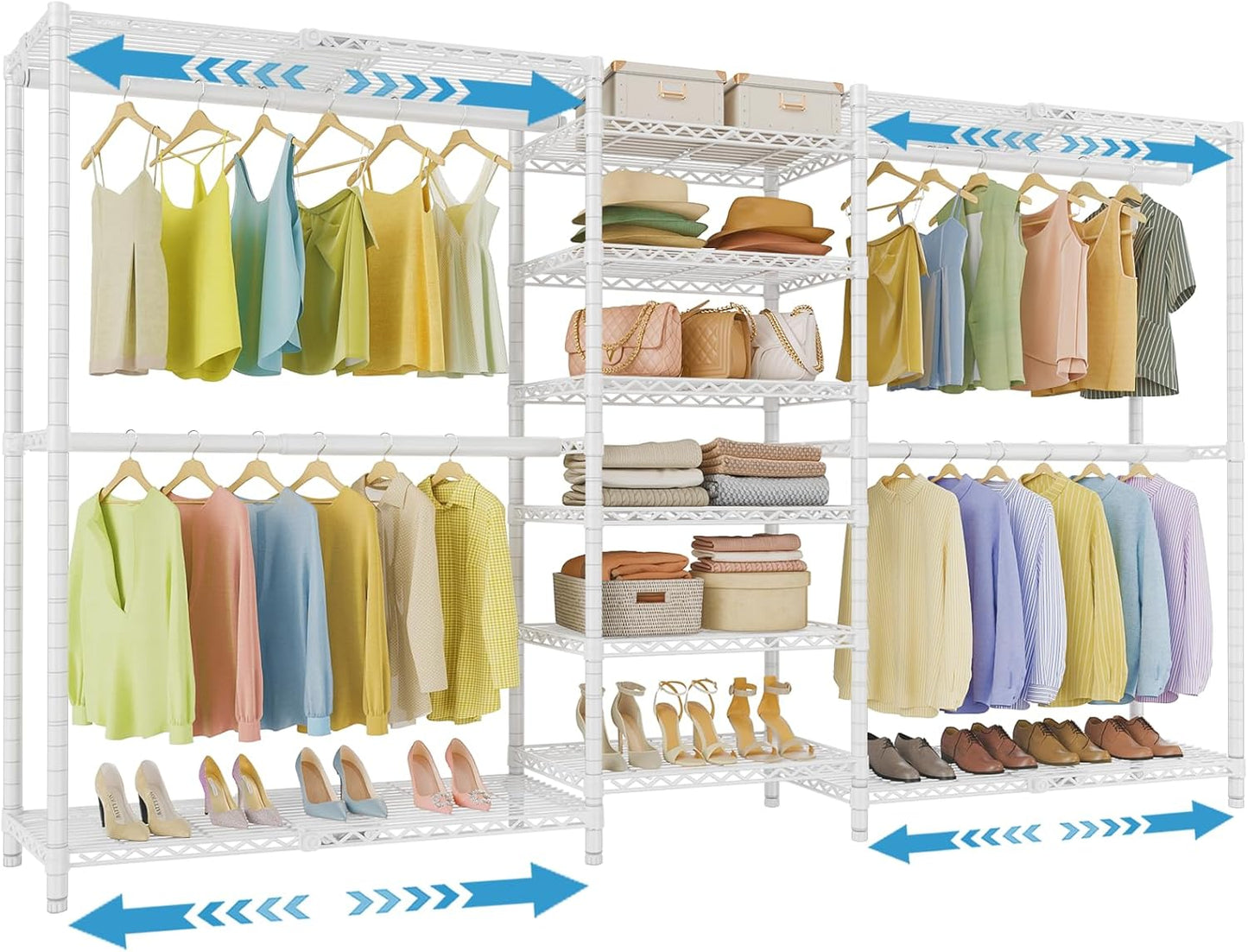 VIPEK X3 Plus Large Expandable Closet Rack Adjustable from 5'10" to 8'8" with Extendable Shelves and Hanger Rods, Freestanding Clothing Racks Modular Closet Systems Wardrobe, Max Load 1360LBS, White
