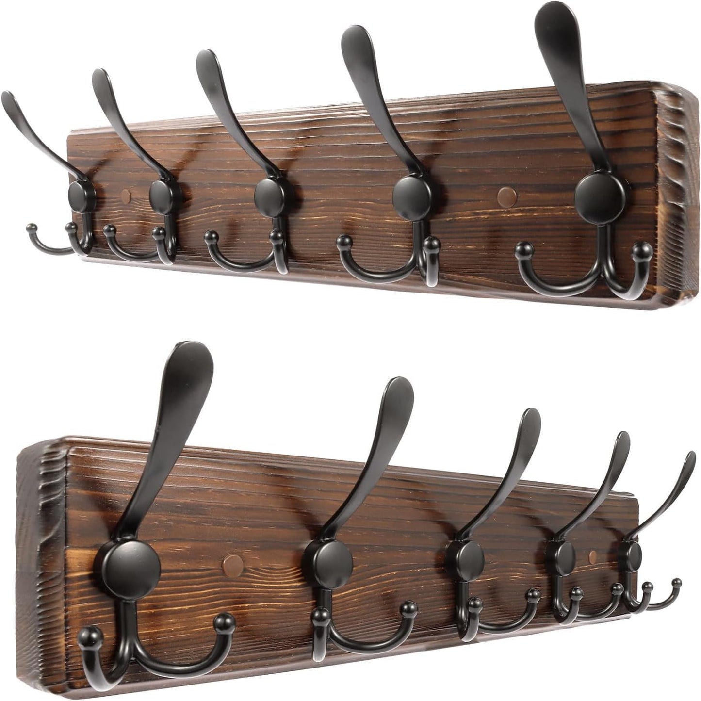 2 Pack Coat Rack Wall Mount 16.8'' Rustic Hat Rack with 5 Triple Hooks Coat Hooks Wall Mount Farmhouse Wall Hooks for Hanging Coat, Bags, Towels