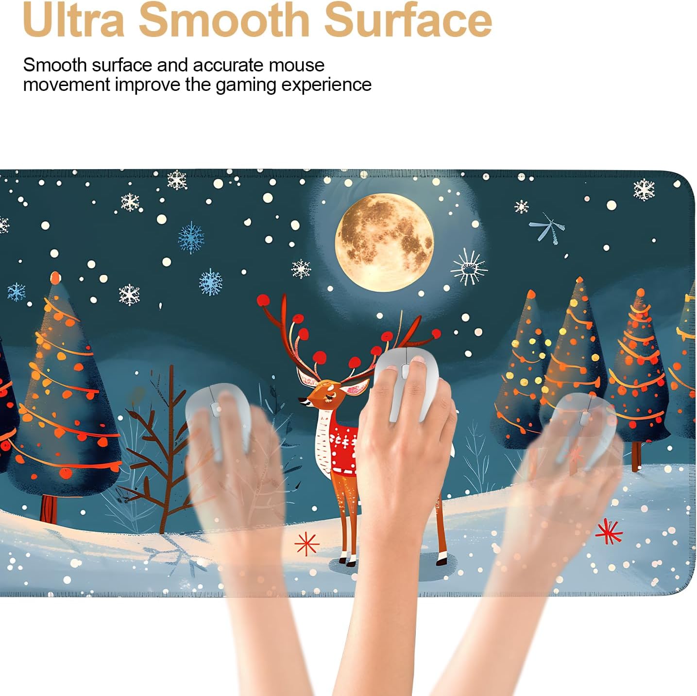 Large Mouse Pad 35.5 x 15.8 Inch, Christmas Reindeer Desk Mat, Gaming Mouse Pad with Non-Slip Base, Extended Keyboard Mat, Thick 3mm Smooth Surface Mousepad for Office & Home,35.43 x 15.75 in