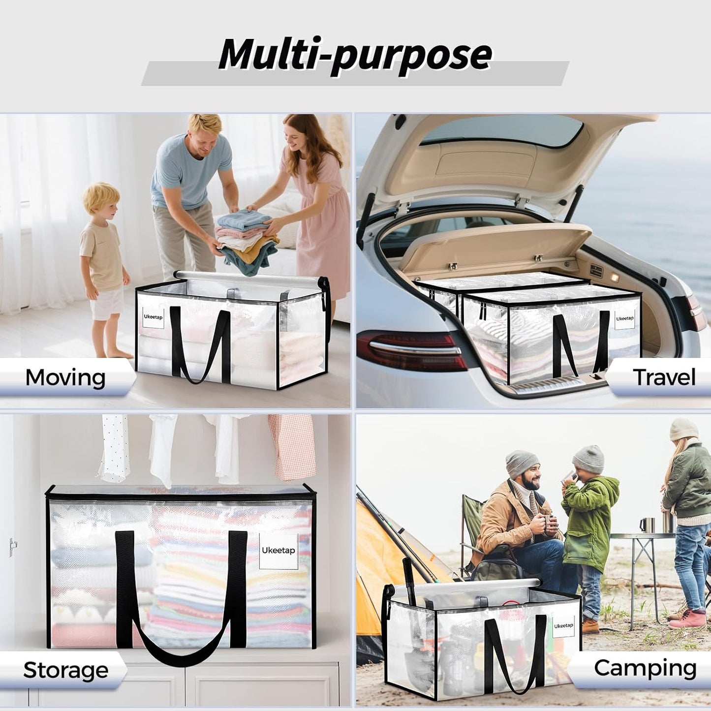 16 Pack Extra Large Heavy Duty Moving Bags, Clear Storage Bins with Lids, Reinforced Handles & Heavy-Duty Zippers Moving Boxes Storage Bags Totes for Clothes Packing, Dorms, College Supplies, Clear
