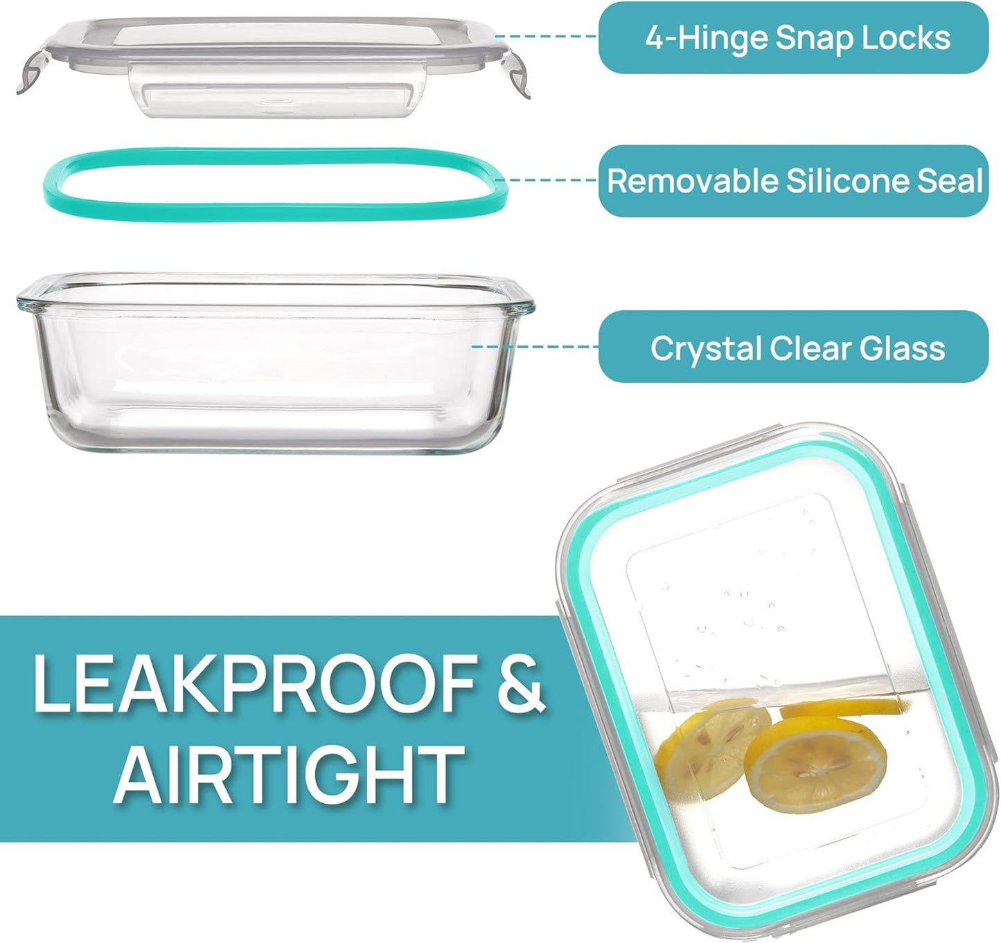 Vtopmart 5Pack 22oz Glass Storage Containers with Lids, Glass Meal Prep Food Container Sets with Snap Airtight Lids for Microwave, Oven, Freezer and Dishwasher, Green