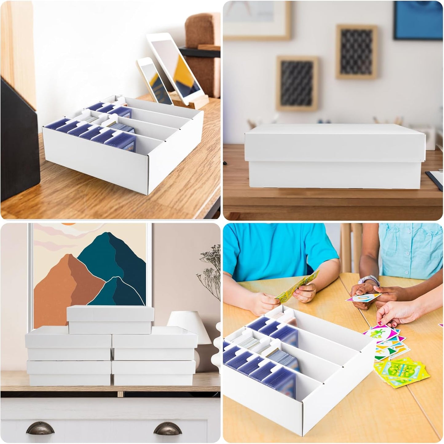Trading Card Storage Box, 4 Row 3200 Count Collector Cards Box with Divider, White Corrugated Cardboard Compatible with Top Loader Organizer Sorting Tray Box for Sports Cards, MTG, TCG Cards (5-Pack)