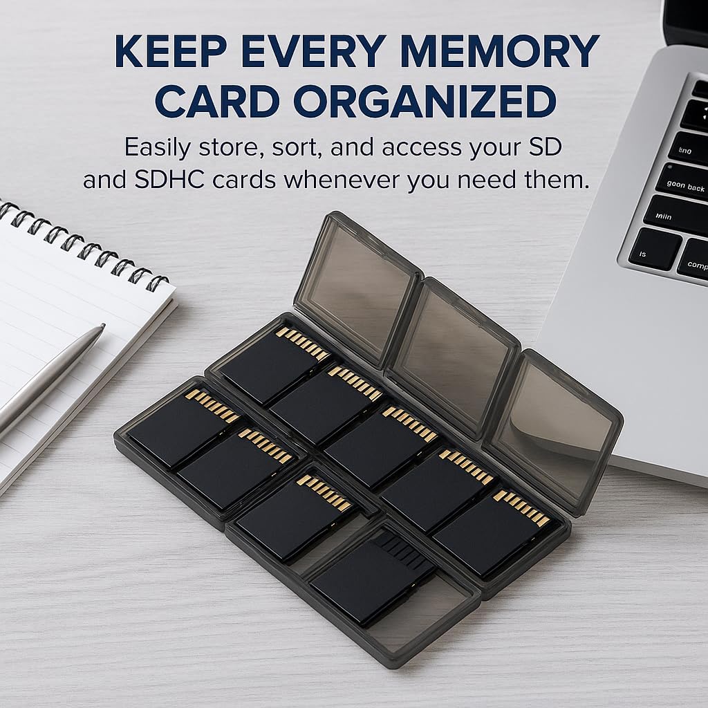 Acuvar 12 Slot SD/SDHC Memory Card Hard Plastic Case – Durable ABS Portable SD Card Storage Box Organizer, Protective Hard Shell SD Card Carrying Case for Photographers, Anti-Shock & Waterproof