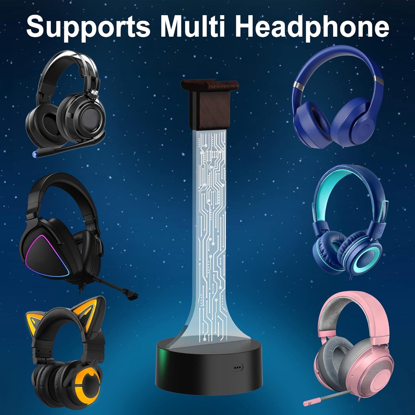 YuanDian Light up Headphone Stand for Desk, Gaming Headset Holder RGB with 16 Color Lights for Game Room Decor, Cool Gamer Gifts for Men Boyfriend （PCB）