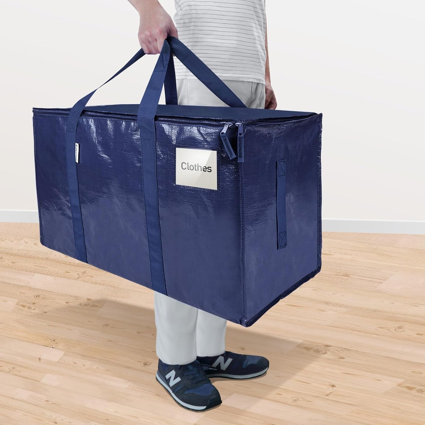 TICONN 2 Pack Extra Large Moving Bags with Zippers & Carrying Handles, Heavy-Duty Storage Tote Moving Boxes for Space Saving (2 Pack, Navy)