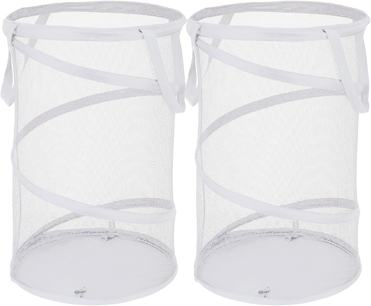 BATTOO 2 Pack White Large Collapsible Laundry Basket Foldable Mesh Pop Up Hamper with Handles for Laundry Room, Bathroom, Kids Room, College Dorm, Travel, Camping, Gift Basket