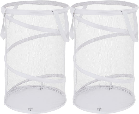 BATTOO 2 Pack White Large Collapsible Laundry Basket Foldable Mesh Pop Up Hamper with Handles for Laundry Room, Bathroom, Kids Room, College Dorm, Travel, Camping, Gift Basket