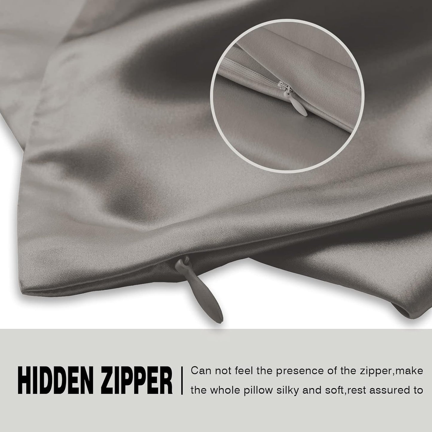 Silk Body Pillowcase Mulberry Silk Pillow Cases with Zipper Soft Breathable Smooth Cooling 20x54 inches Pillowcase for Sleep (Gray,20"X 54",1Pcs)