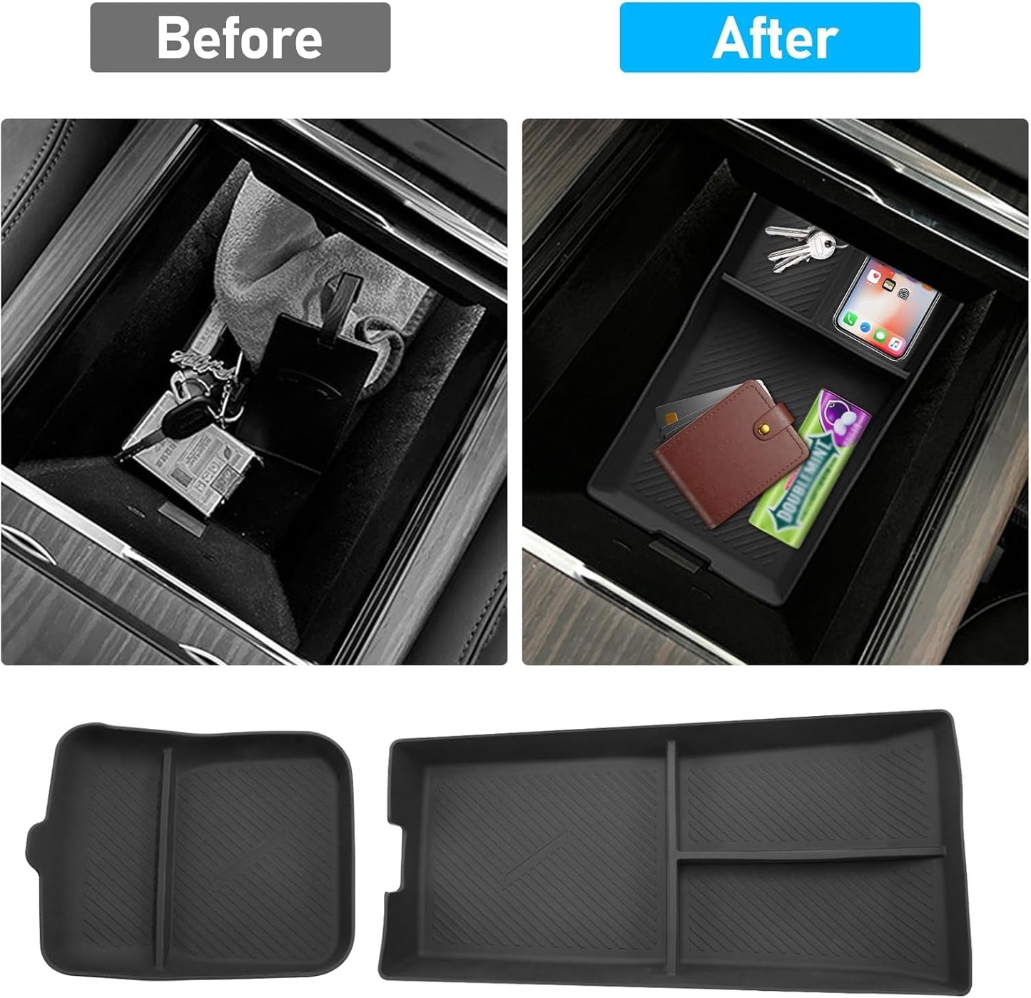 Yumzeco Center Console Organizer Tray Mat Compatible with Tesla Model S Model X 2022 2023 2024 2025, Central Control Lower Storage Box Pad for Tesla X S Accessories 2022 2023 2024 2025(2 PCS)
