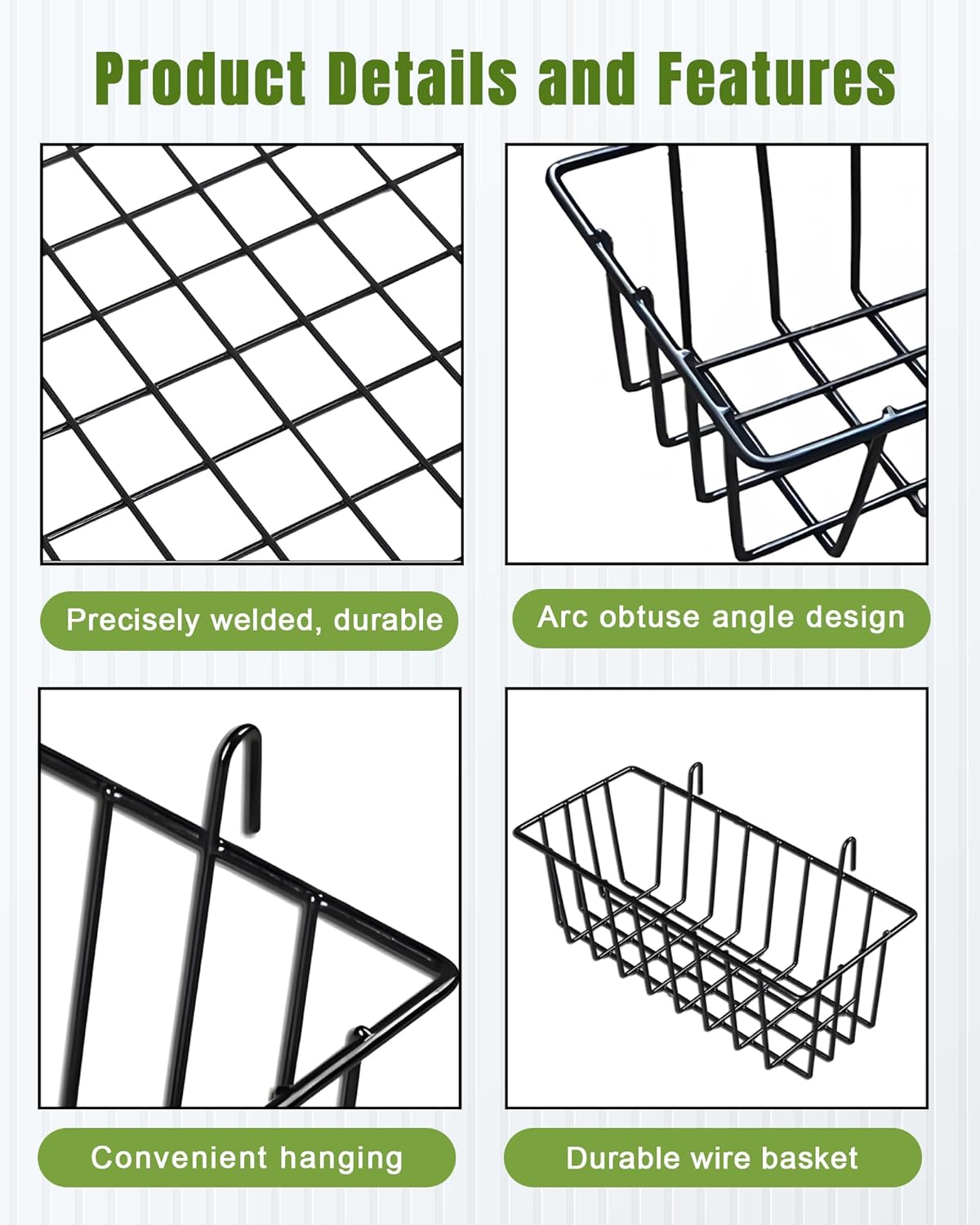 3 Pack Wall Basket, Hanging Wire Basket for Wall Grid Panel, Metal Hanging Baskets for Organizing, Wire Wall Baskets for Storage, Home Decor, Grid Wall Accessories