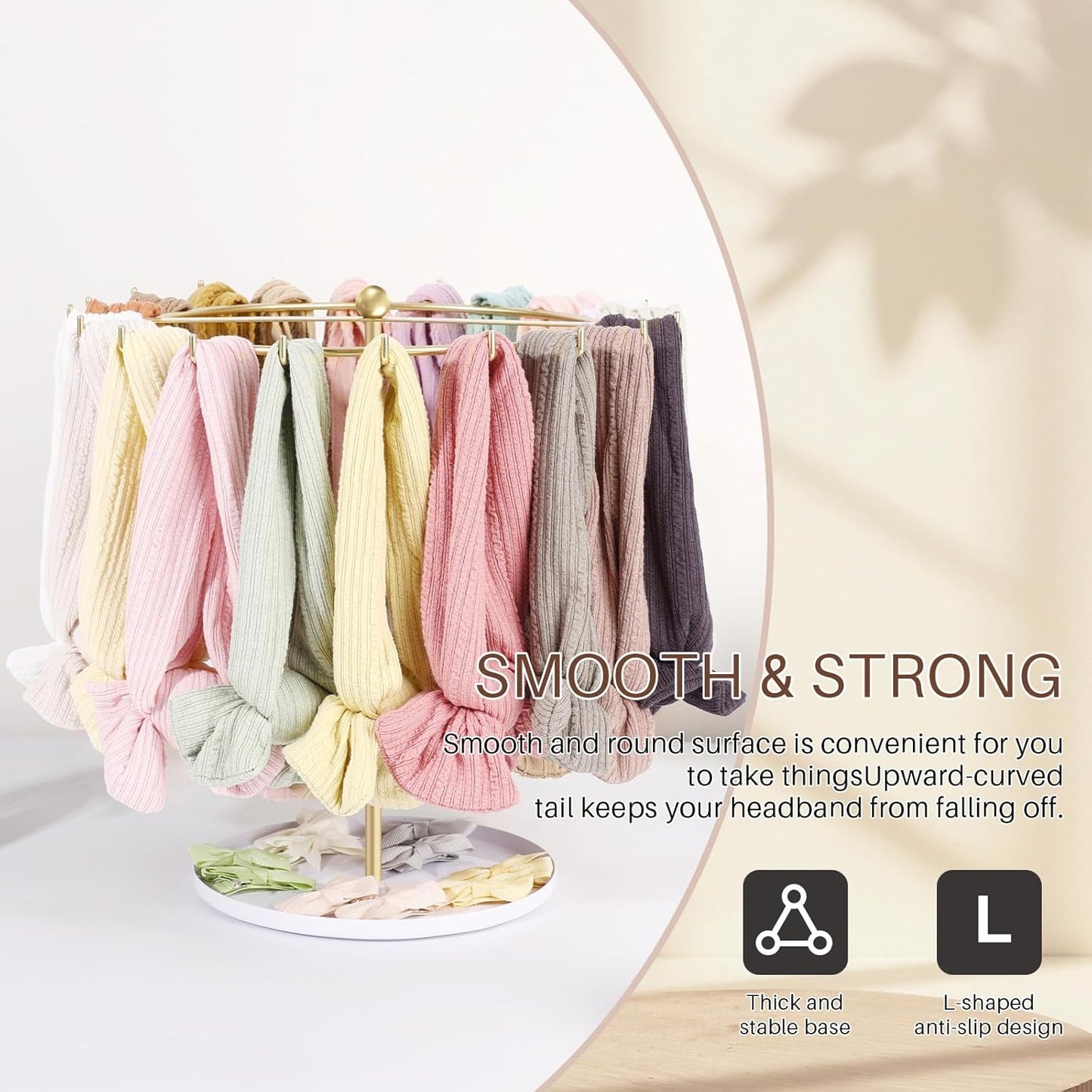 POVETIRE Baby Headband Holder Hair Bow Organizer for Girls,Metal Hair Ties Display Nylon Hairband Storage Head Wrap Stand Hair Accessories Organizer for Newborn Infant Kids