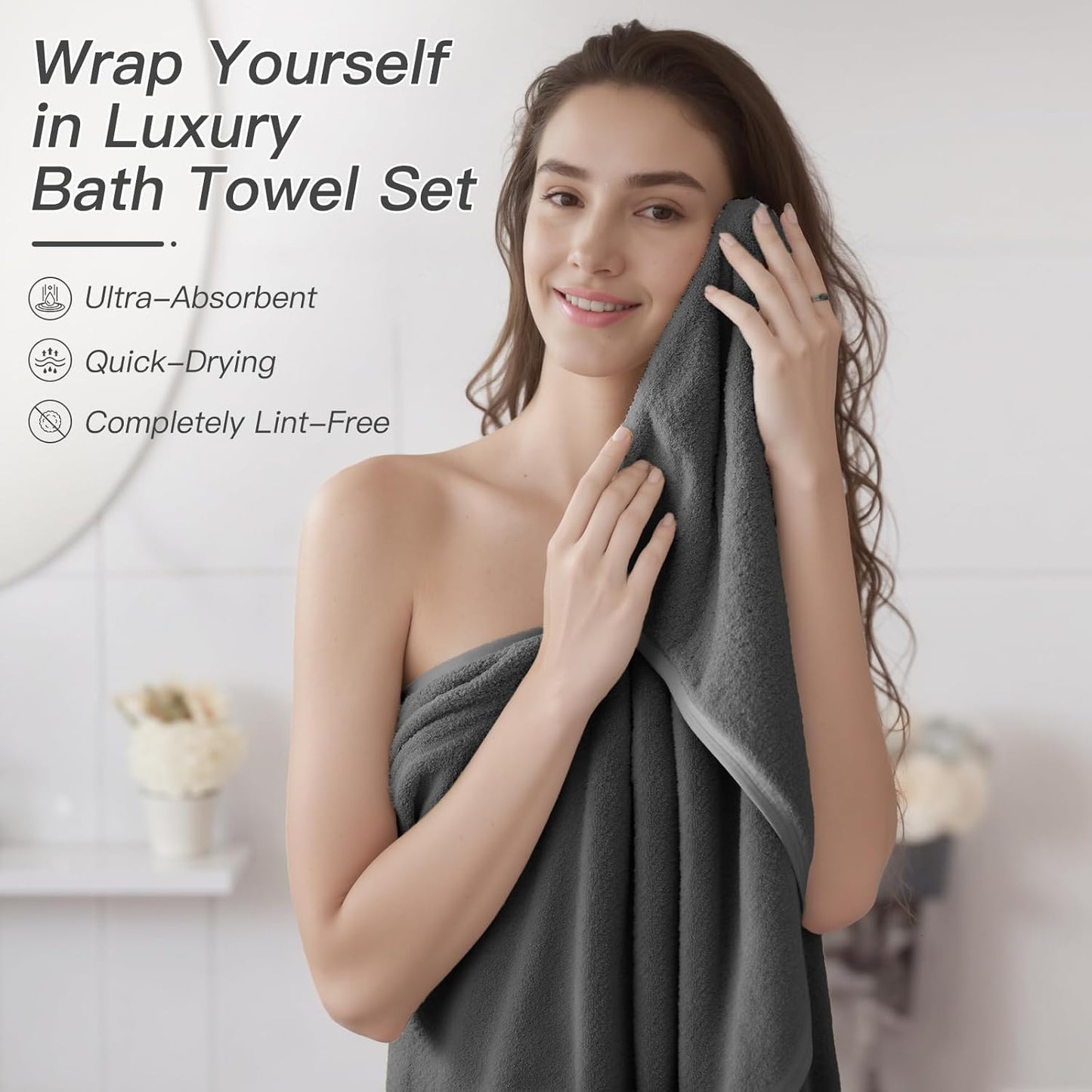iMucci Bathroom Accessories Bathroom Sets with Shower Curtain, Bath Towel Set, Trash Can, Toilet Brush, Soap Dispenser, Bathroom Accessories Set Complete