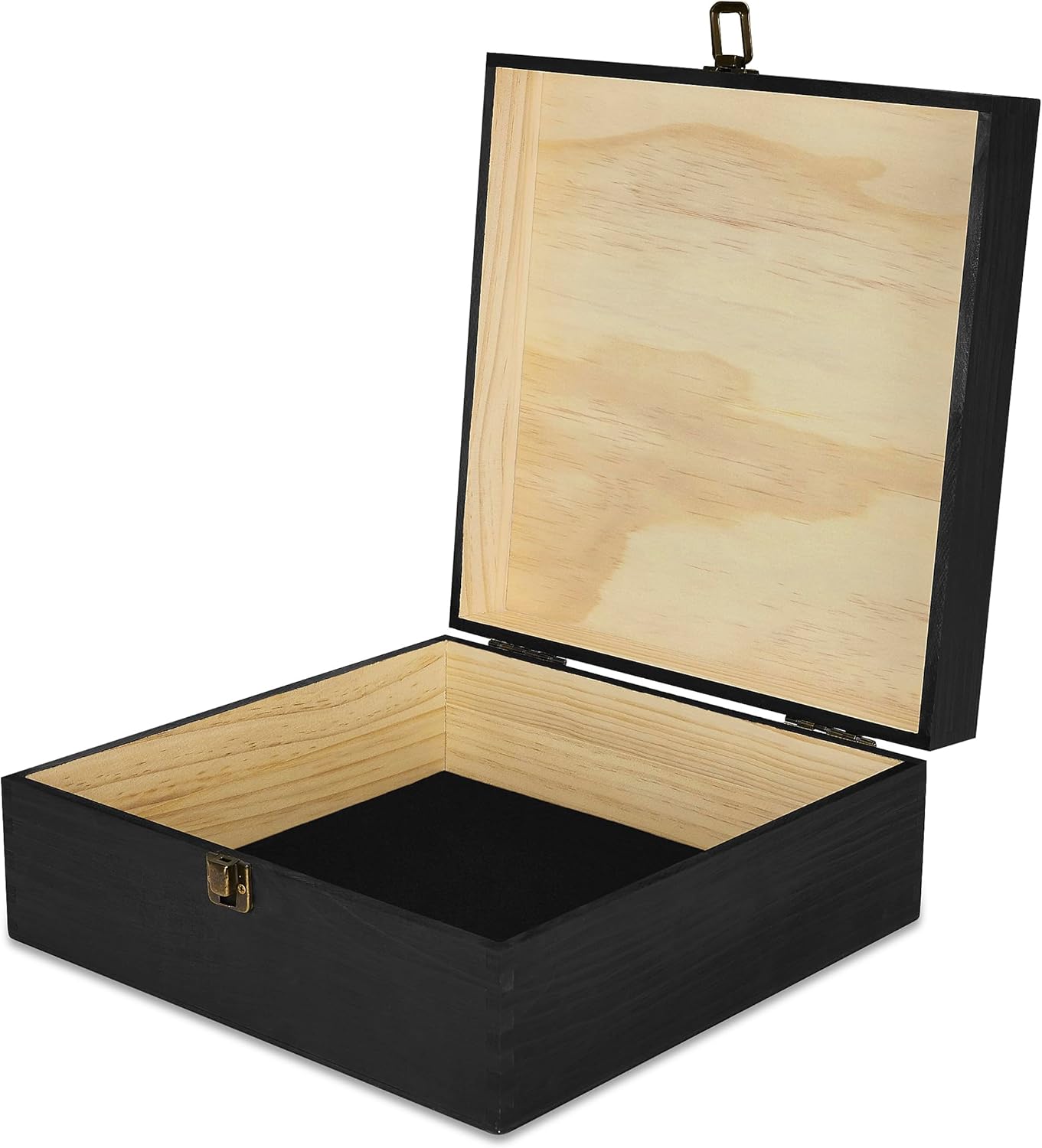 makerflo Large Black Pine Wood Memory Box with Black Felt Inside, Hinged with Clasp, Keepsake Wooden Box Ideal for Craft and Personalization (Laser Engraving, Epoxy, UV DTF, and Vinyl) – Pack of 12