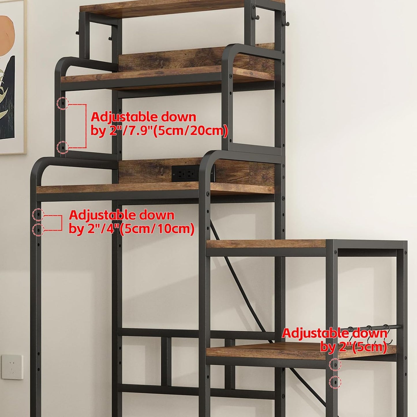 7-Tier Kitchen Storage Rack, Mini Fridge and Microwave Stand with AC/USB Outlets, Metal Frame, Walnut Brown MDF Shelves, Utility Cabinet for Kitchen, Living Room, Dorm
