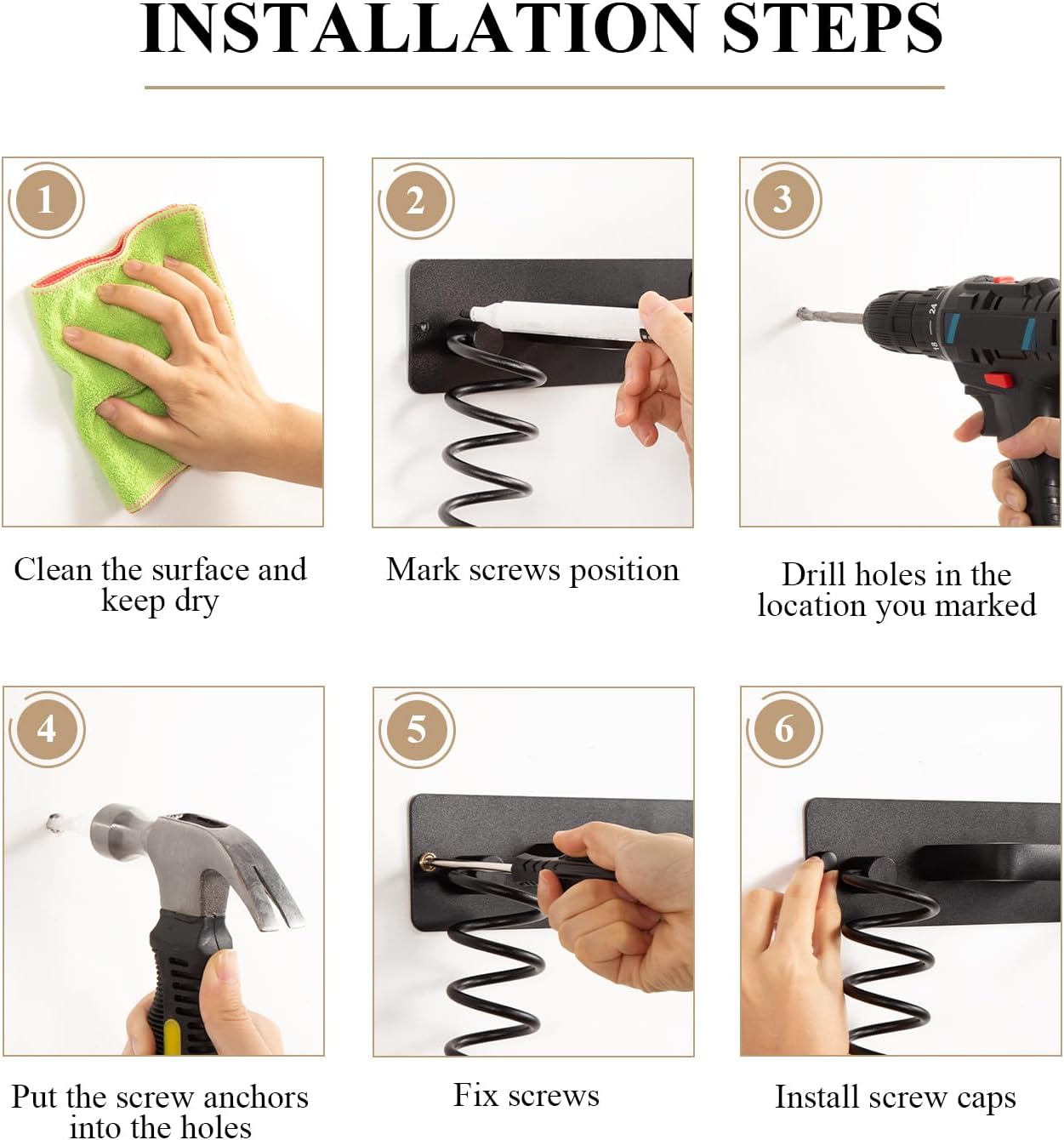BSICPRO Hair Dryer Holder-3 in 1 Blow Dryer Holder-Metal Bathroom Hair Tool Organizer Wall Mounted-Bathroom Organizer for Hairdryer Curling Iron Flat Iron (Black)