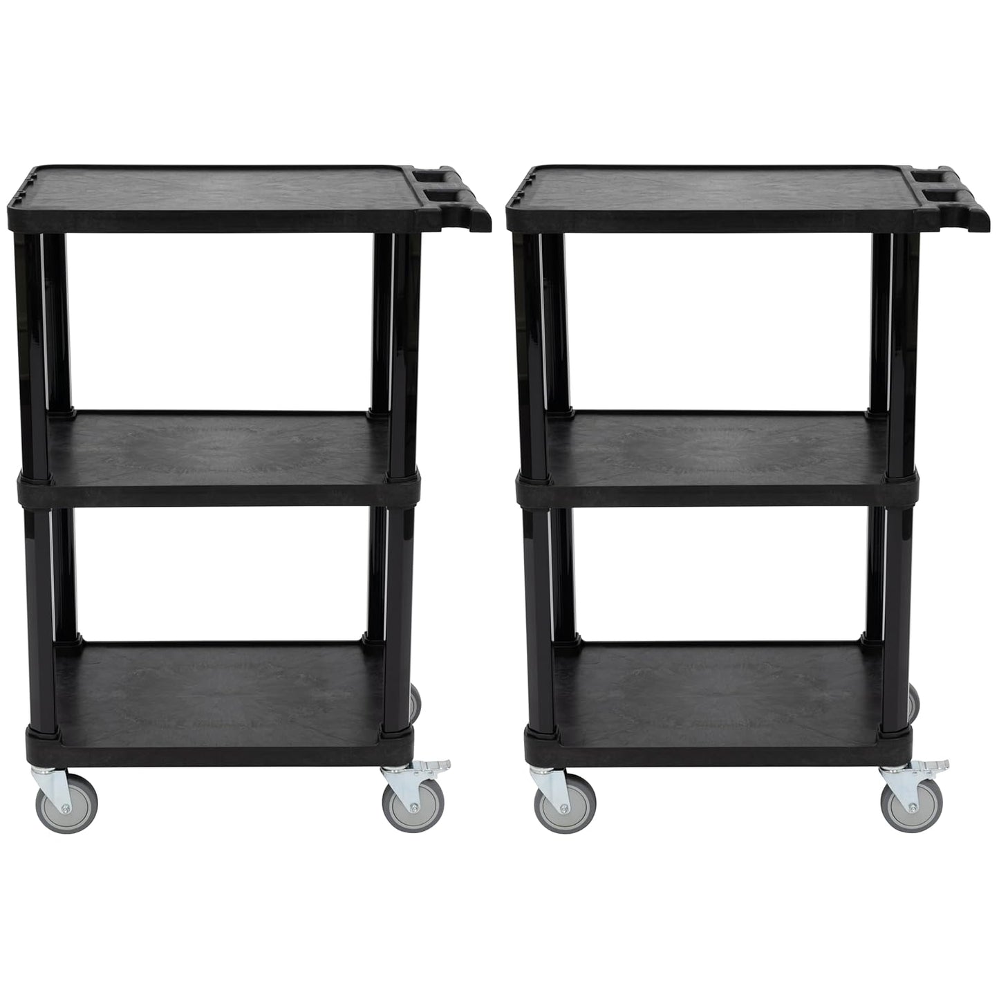 Pearington 3-Tier Compact Multi-Purpose Utility Cart with Lockable Wheels and Ergonomic Handle, Black, 2 Pack
