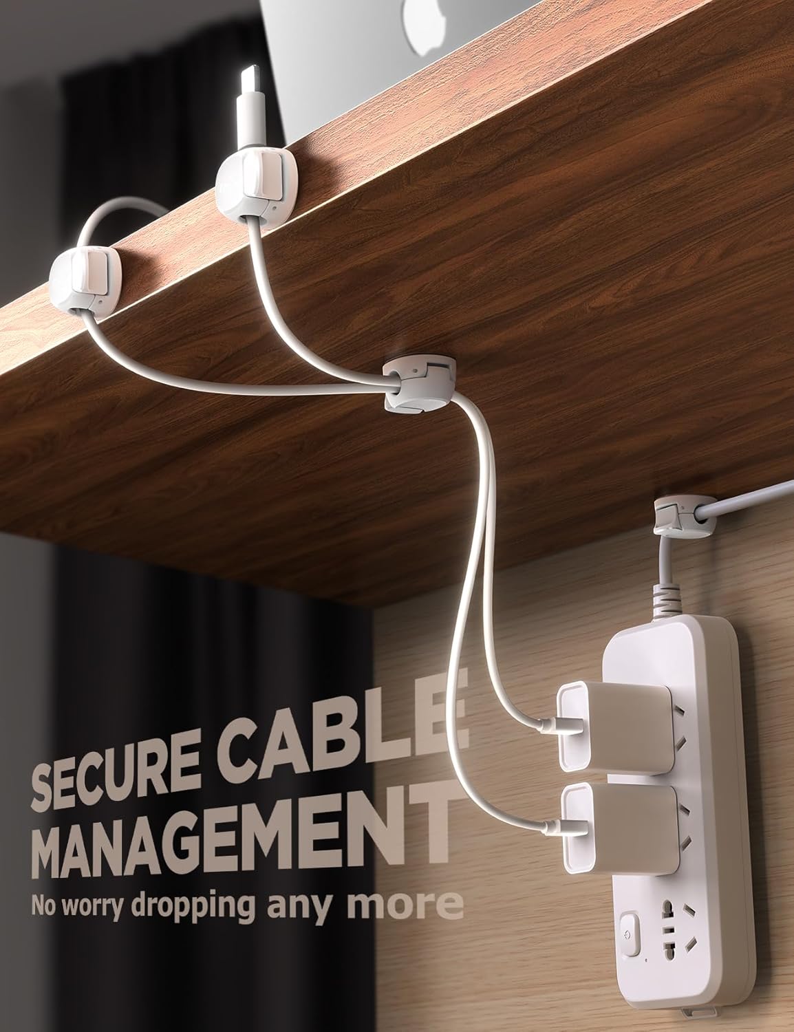 16Pack Cord Organizer [Dual Spring & Clasp] [Max Stability] Cable Clips, Chfeila Cord Holder, Desk Cable Management, Adhesive Wire Organizer for Home Office Desktop Nightstand Car Table Wall - White