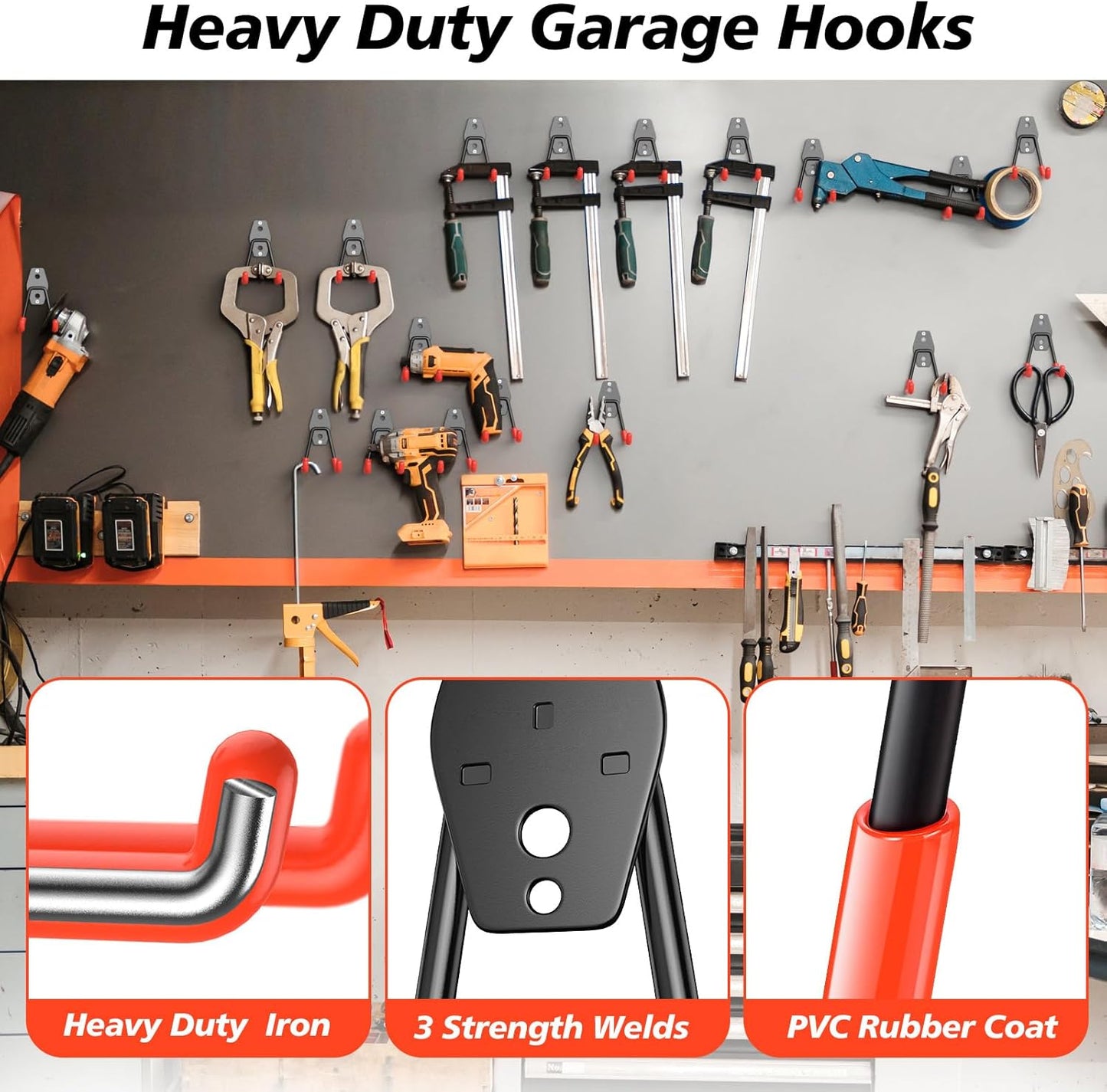 4 Pack Heavy Duty Garage Hooks,Solid Steel Wall Mount Hangers,with Anti-Slip Coating,for Hanging and Organising Ladder,Bike,Ropes,Broom,Garden,Yard and Power Tools(4.5x2.75 inch)