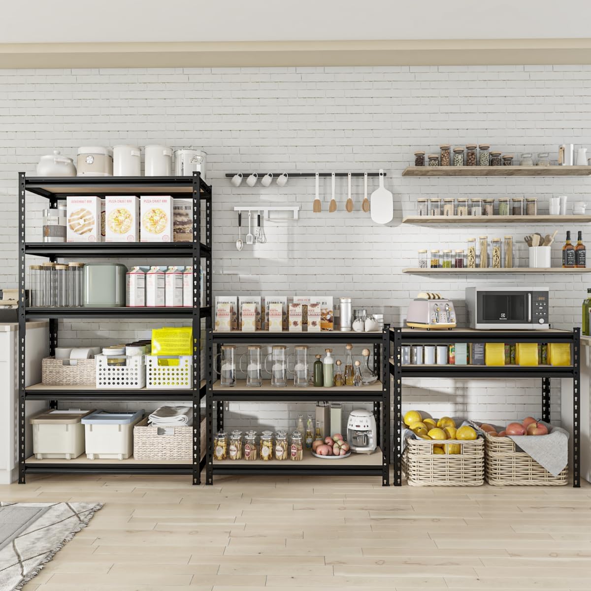 36" W Father&I 5-Shelf-Rack Industrial Metal Shelves Steel Utility Garage/Kitchen Storage Stand Shelving Units Adjustable Heavy-Duty Organizer for Shed/Closet/Pantry/Tote 72" H*36W*16D, Black