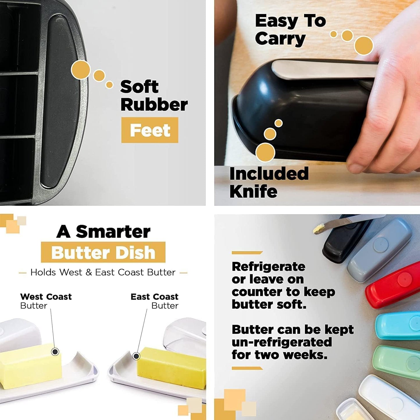 Butter Hub Extra Large Butter Dish with Lid and Knife, European Size Magnetic Butter Keeper, Easy Scoop, No Mess Lid, Plastic, Dishwasher Safe (White, European / 2 Sticks)