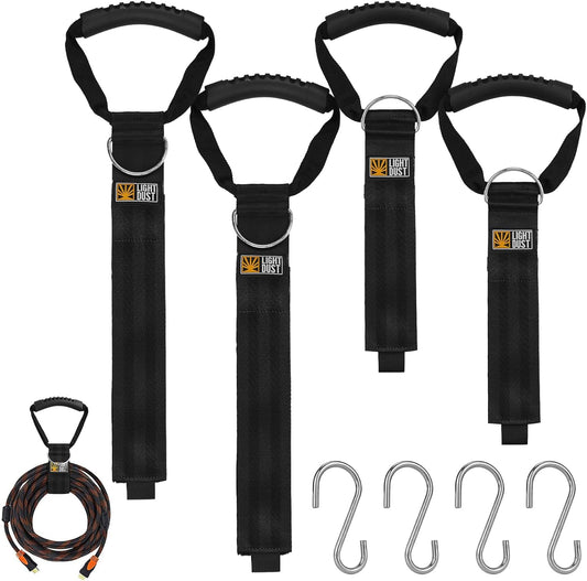 Hanging Extension Cord Holder - 4Pack 22" 35" Handle Wrap Straps with S Hooks Heavy Duty Garage Organizer Tool Hangers - Garden Hose Power Electrical Cable Rope RV Shed Storage and Organization