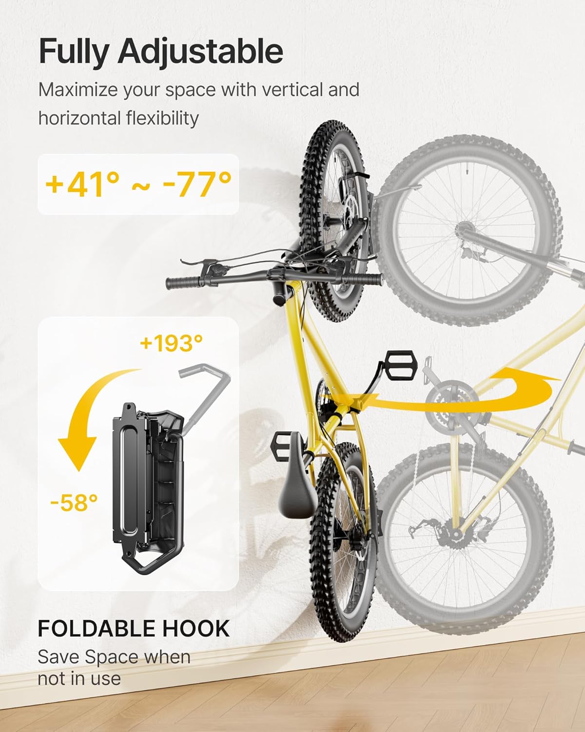 monTEK Bike Wall Mount for 4.5" Tire Width, Swivel Bike Wall Hanger Holds Up to 77lbs, Space-Saving Bike Rack Garage, Heavy Duty Bike Storage for Bedroom Home Office, 3 Pack