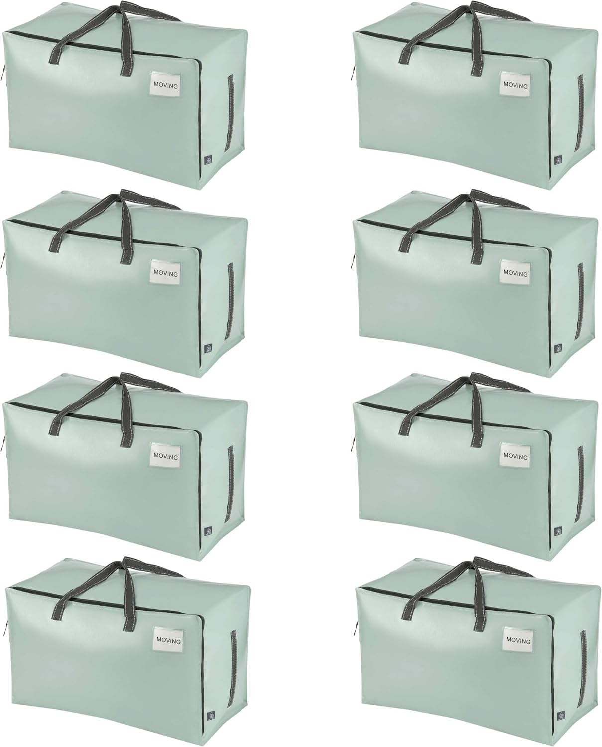 VENO 8 Pack Moving Bags and Large Christmas Decoration Storage Bins with lids. Alternative to Moving Boxes, Packing Supplies for College. Heavy Duty Totes (Shiny Light Green, 8 Pack)