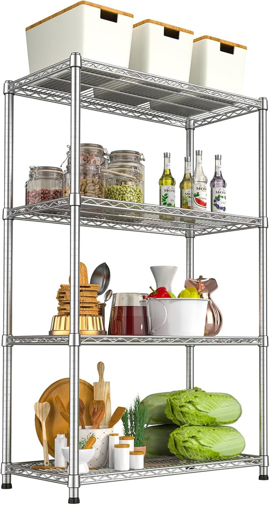 4- Shelf Storage Shelves Metal Shelving Unit Adjustable 4 Tier Wire Shelving Rack Sturdy Steel Heavy-Duty 2200 LBS Organizer for Laundry Bathroom Kitchen Closet Pantry Basement Garage Utility Room