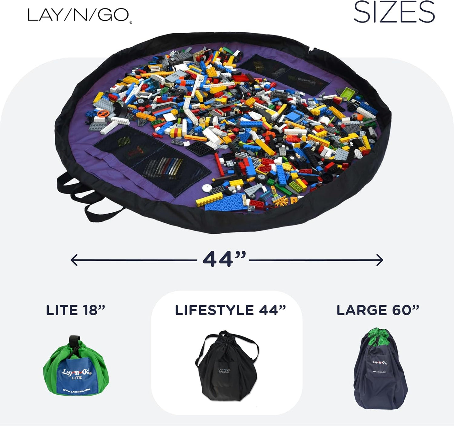 Lay-n-Go 2-in-1 Small Portable Drawstring Toys Storage Organizer and Play Mat for Room and Travel, Made for Kids and Toddlers with a Durable Patented Design